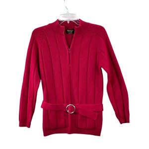 Spinnerin Sweater Women XS Red Vintage Wool Belted Mock Neck Zip Austria Travel